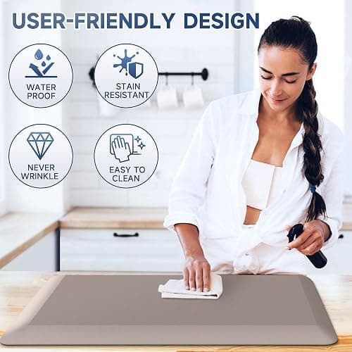 StepRite 4/5 Inch Thick Kitchen Mat Anti Fatigue Mat Kitchen Rugs Kitchen Decor Non-Slip, Stain & Water Resistant, Kitchen Mats Desk Mat for Kitchen, Office, Workshop, Khaki, 17'' x 28'' thumbnail 5