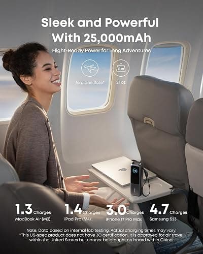 Anker Laptop Power Bank, 25,000mAh Portable Charger with Triple 100W USB-C Ports, Built-in Retractable Cables, Flight-Approved for Travel, iPhone 17/16 Series, MacBook, Samsung, and More thumbnail 4
