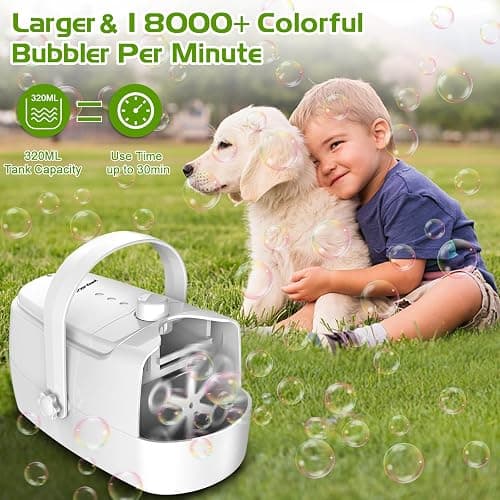 Bubble Machine Durable Automatic Bubble Blower, 18000+ Big Bubbles Per Minute Bubbles for Kids Toddlers Bubble Maker Operated by Plugin or Batteries Bubble Toys for Indoor Outdoor Birthday Party thumbnail 4