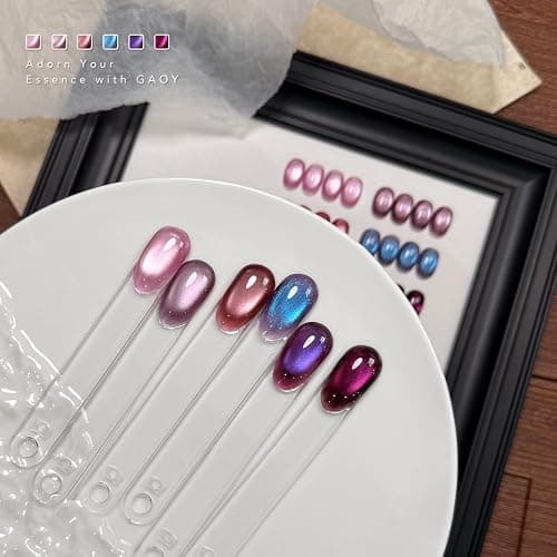 GAOY Aurora Purple Cat Eye Gel Nail Polish Set with Magnet, 6 Colors UV Gel | Translucent Iridescent Velvet Orchid Violet Berry, Holographic Glitter Shimmer, UV Cure, Soak Off, Salon & DIY Nail Art thumbnail 3