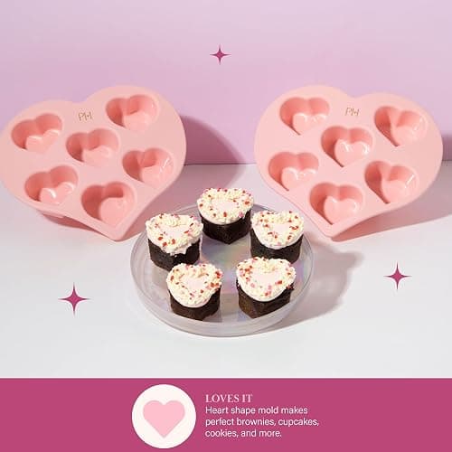 Paris Hilton Heart Silicone Cake Pan, Nonstick Heart Shaped Mold, Oven Safe Bakeware for Cakes, Brownies, and Desserts, 6-Cup, Pink thumbnail 5