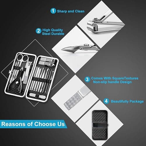 Yougai Manicure Set 18 Pieces Professional Nail Clippers Pedicure Kit Men Women, Stainless Steel Fingernail Toenail Cutters, Nail Care Grooming Tools with Leather Travel Case thumbnail 8