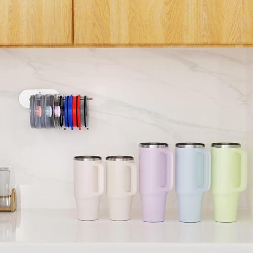 Keepamor 2 Pack Tumbler Lid Organizer, Space Saving Cup Lid Organizer for Yeti/Stanley/Simple Modern Tumbler Lids, Self-Adhesive or Drilling Tumbler Lid Hook for Kitchen Organizers and Storage thumbnail 7