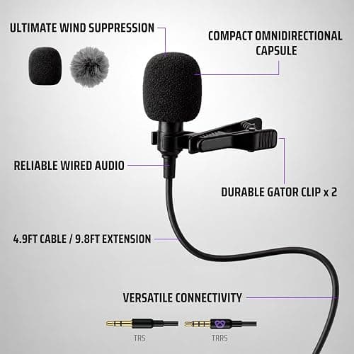 Purple Panda Lavalier Microphone for GoPro, DJI, Insta360 Mic Adapters | Wired Motovlogging Lapel Mic for Go Pro Media Mod, 3.5mm, Osmo Action & Insta360 Audio Adapters, Motorcycle Helmet Clip On thumbnail 5