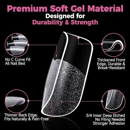 UNA GELLA Gel Nail Tips Square Short, 15 Sizes Short Square Press on Nails | Pre Etched 300pcs Soft Gel Fake Nails Full Cover for Nail Extension Home DIY Salon for Flat & Curved Nail Beds thumbnail 3