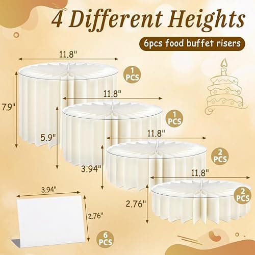 Youjoitim 6Pcs Buffet Risers, Food Risers for Table, Foldable Cake Stands for Party, Paper Dessert Table Display Set, Cupcake Display Stand for Birthday Wedding Party Decoration (White) thumbnail 3