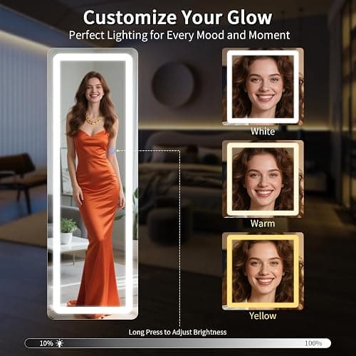 Koonmi LED Full Length Mirror, 56"x20" Full Length Mirror with Lights, Lighted Floor Mirrors with Stand, Full Body Mirrors with Dimming & 3 Color Lightingfor Living Room Cloakroom, White thumbnail 6