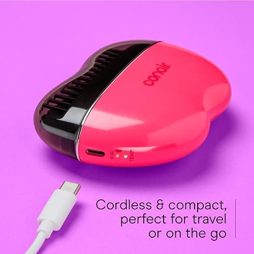 Conair 5-Minute Fix Touch-up Tool Straightening Brush, Rechargeable, Pink | Cordless, on-the-go design to smooth and refresh styled looks, ionic smoothing for frizz control, adjustable heat thumbnail 5