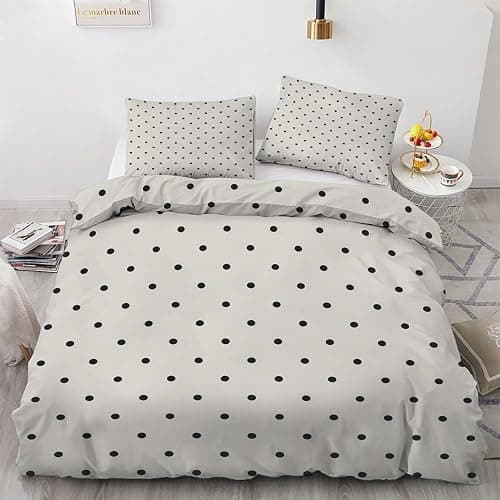 Polka Dot Duvet Cover Set 3 Pieces, Black and White Dot Modern Full Size Comforter Cover Soft Microfiber Bedding Set with Zipper & Ties, 1 Duvet Cover 80x90 inches, 2 Pillowcases - Image 1