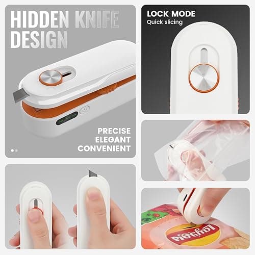 2-in-1 Mini Bag Sealer with Knife, Rechargeable Heat Sealer, 3 Modes for Light/Medium/Heavy Bags, Portable Snack Sealer thumbnail 3