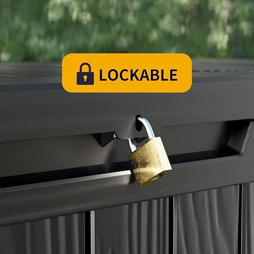 TARKARI 270 Gallon Lockable Resin Deck Box, Waterproof & UV-Resistant Outdoor Storage Box for Outdoor Cushion Storage, Garden Tools & Pool Accessories Storage, Black thumbnail 7