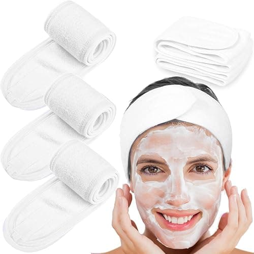 Whaline Spa Facial Headband Head Wrap Terry Cloth Headband 4 Counts Stretch Towel for Bath, Makeup and Sport (White) - Image 1