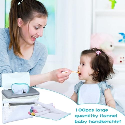 VAIPI 100 Pack Flannel Cloth Baby Wipes with Dispenser Reusable Baby Wipes Washable Natural Soft and Skin-Friendly Cloth Wipes Reusable Tissues Hand Washcloth for Cloth Diapers 8x8 Inch - White thumbnail 5