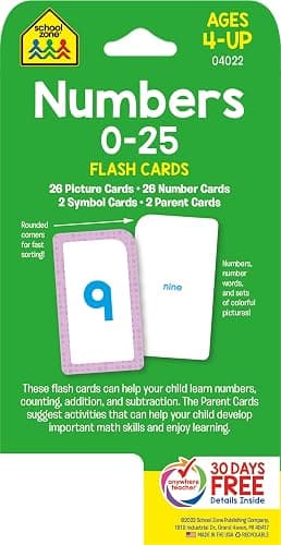 School Zone Numbers 0-25 Flash Cards: Toddler, Preschool, Kindergarten, Learn Math, Addition, Subtraction, Numerical Order, Counting, Problem Solving, Ages 4+, Packaging May Vary thumbnail 2