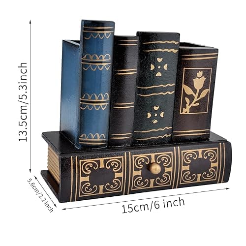 Trendy Boy Vintage Book Pen Holder Retro Pen Desk Organizer with Drawer Wooden Fake Book Shaped Pencil Cup for Home Office Study Library (116) thumbnail 4