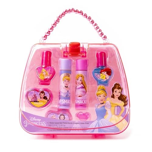 Lip Smacker Disney Princess 5-Piece Beauty Tote for Kids, Includes Lip Balm, Nail Polish & Hair Accessories, Travel Bag Gift Set Featuring Rapunzel & Cinderella, Cruelty-Free - Image 1