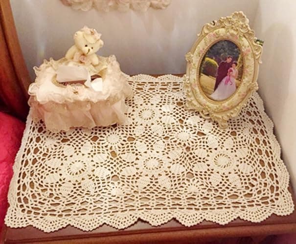 Laivigo Handmade Crochet Lace Table Cloth Doilies Doily,Rectangle,20 x 28 Inch,Beige thumbnail 4