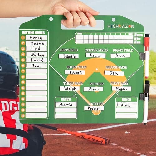 HIGHRAZON Magnetic Baseball Coach Clipboard, Dry Erase Coach Lineup Board, Premium Tactical Baseball Coaching Board with 40 Lineup Cards and Marker, Dugout Display Softball Coaching Accessories thumbnail 5