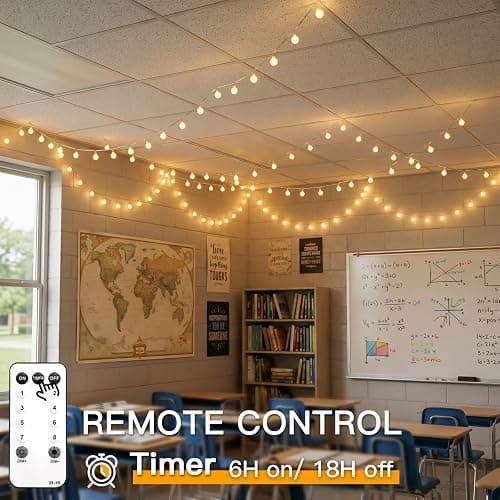 suddus String Lights for Bedroom, 33ft 100 Led Connectable Globe String Lights Indoor, Hanging Fairy Lights Plug in with Remote for Classroom, Room, Dorm, Outdoor, Christmas Tree Decor, Warm White thumbnail 6