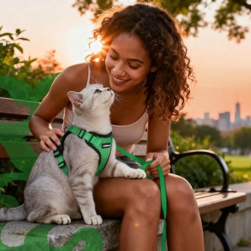 rabbitgoo Cat Harness and Leash for Walking, Escape Proof Soft Adjustable Vest Harnesses for Cats, Easy Control Breathable Reflective Strips Jacket, Grass Green,S thumbnail 9