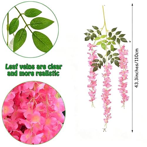 SVABLUM Artificial Wisteria Hanging Flowers Fake Wisteria Flower Garland Silk Vines Rattan Decor for Home Wedding Arch Wall Garden Greenery Bedroom Outdoor Office Party Decoration (24, Pink) thumbnail 3