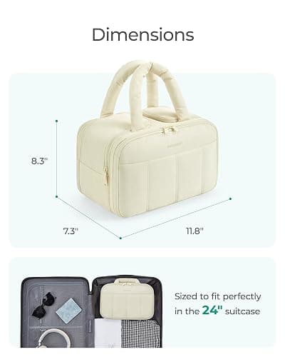 BAGSMART Travel Toiletry Bag, Puffy Large Toiletry Bag for Women, Lightweight Cosmetic Makeup Bag Organizer with Handle for Traveling, Accessories, Essentials, Toiletries （Beige thumbnail 7