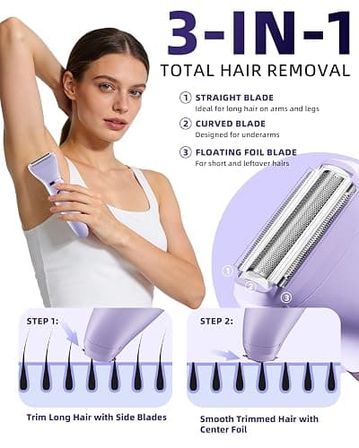 Ufree Bikini Trimmer Electric Razors for Women, Ceramic Blade Body Hair Trimmer, IPX7 Waterproof Rechargeable Lady Shaver, Personal Groomer for Legs & Pubic Hair, Gifts for Women, Purple thumbnail 5