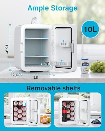 Antarctic Star Compact Mini Fridge, 10L Portable Small Refrigerator, 2.6 Gal Mini Fridge with AC/DC Adapters, Small Cosmetics Cooler for Beverage, Food, Makeup, Bedroom, Office, Dorm, White thumbnail 2
