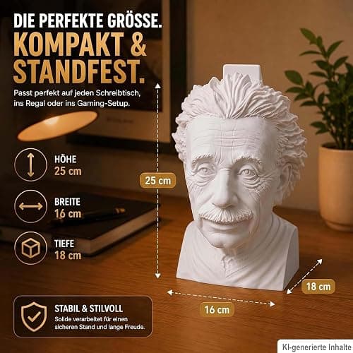 R-Satz Shop Einstein Kopfhörerhalter – Headset Ständer für Kopfhörer & Headsets – Büste Schreibtisch Deko & witziges Geschenk – Headphone Stand für Büro, Setup & Gaming thumbnail 5