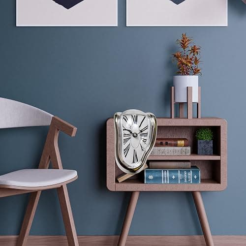 OHmaker Melting Clock Dali Melted Clock Gift Decor Art Inspired Wall Clock Twisted Shelf Hanging Surrealist for Decorative Shop Office Home Desk Roman Silve… thumbnail 2