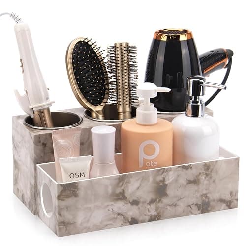 GFWARE Marble Hair Tool Organizer - Bathroom Vanity Storage for Hot Tools, Hair Dryer, Curling Iron, Flat Iron & Straightener - Image 1
