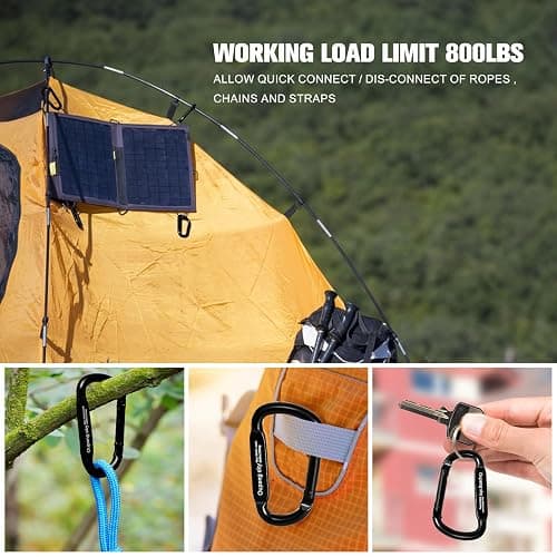Carabiner Clip - Heavy Duty Carabiners 800lbs-13KN (2922 lbs) Carabeaner D Ring Shape,Key Chain Clip Hook,Keychain Clip,Multipurpose for Camping, Hiking,Backpacking or Other Outdoor Activities. thumbnail 8