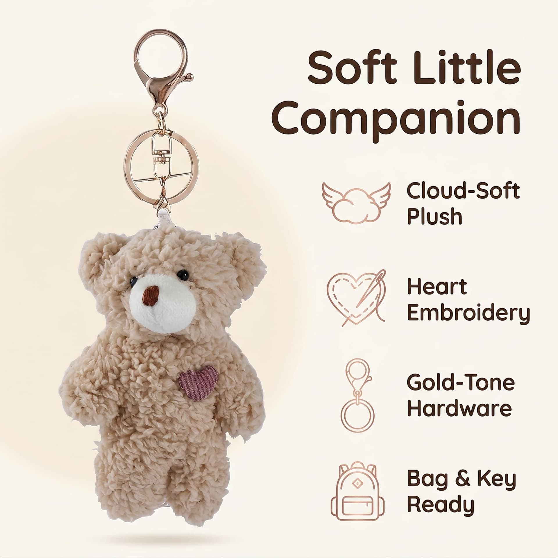 BWESOO Brown Bear Keychain, Stuffed Bag Pendant, Rabbit Keychain, DIY Trinket Dog Keychain Car Pink Heart Teddy Bears Car thumbnail 7