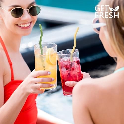 GET FRESH Reusable Wavy Glass Drinking Straws Set - 6pcs Colored Straws from Borosilicate Shatter Resistant Glass - Coloured Dishwasher Safe Wavy Cocktail Straws thumbnail 9