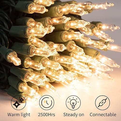 Clear Christmas String Lights 100 Count 25 Feet Incandescent Bulb Mini Lights for Indoor Xmas Tree Garland Birthday Wedding Party Festival Decoration, Green Wire thumbnail 4