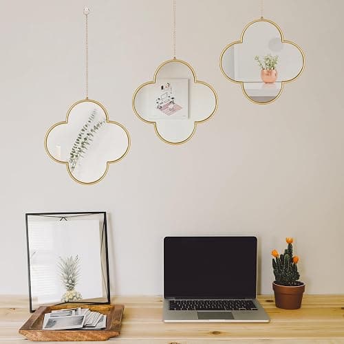 DECANIT Gold Wall Mirrors Set of 3 - Vintage Quatrefoil Decorative Hanging Mirrors for Living Room, Bedroom & Entryway - Antique Brass Scalloped Accent Mirror for Modern Farmhouse & Boho Wall Decor thumbnail 7