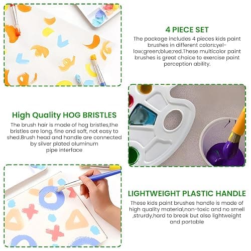 GALAMAX 4 PCS Toddler Paint Brushes, Coloful Paint Brush Set Kids, Childrens Paint Brushes with Plastic Handle and Hog Bristles, Round Bristle Tip Paintbrushes for Kids Beginners Art Supplies thumbnail 4