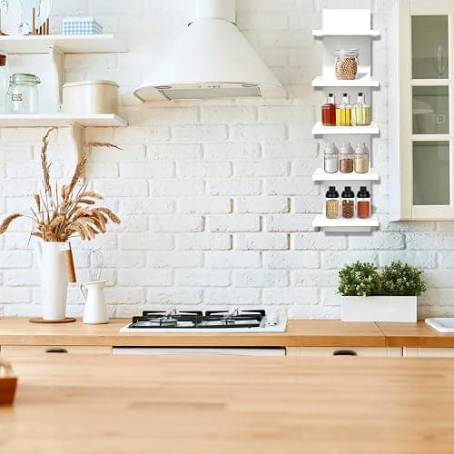 wdbg 5 Tier Shelves for Wall, Decorative Wall Mounted Vertical Shelving Column Decor 30 Inch H Mounted Floating Storage Organizer Natural Finish Wall Shelf for Living Room, Bedroom, Bathroom thumbnail 7