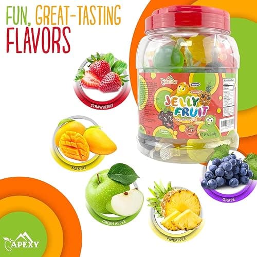 Apexy Jelly Fruit Candy – Assorted Fruit Flavors, Halloween Treat Juicy Chewy Gel Snacks, Kids & Adults Party Favors, Fun Treats for Goodie Bags & Events 46.9oz (1330g) thumbnail 2