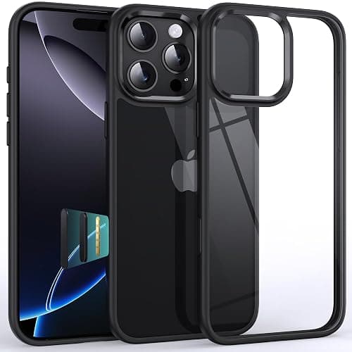 Supdeal Shockproof Clear Case for iPhone 16 Pro, [Camera Control Button] [10FT Military Drop Protection] Hard Clear Back Silicone Edge Four Corner Airbags Phone Cover, 6.3 inch, Black - Image 1