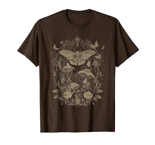Butterfly Grunge Fairycore Therian Clothing Cute Moth Aesthetic Floral T-Shirt for Women & Girls, Unisex-Adults & Kids, Brown, Small, Short Sleeve, Classic Fit - Image 1