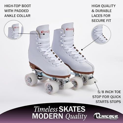 Chicago Quad Roller Skates for Girls & Boys – Durable, Top Performance Indoor/Outdoor Use or Roller Derby - Classic Deluxe Leather High-Top Boots with 60mm Urethane Wheels & Semi-Precision Bearings thumbnail 4