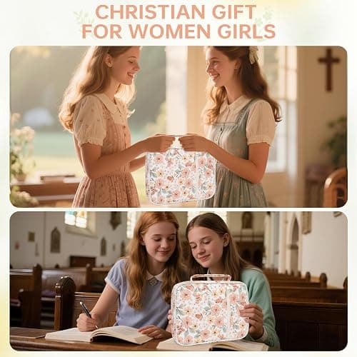 Bible Bag Cover Case for Women Study Supplies Kit Church Book Holder | Bible Study Supplies w/ Tabs Pens Portable Church Book Quilted Large Carrying Case Christian Gifts for Women Girls thumbnail 6