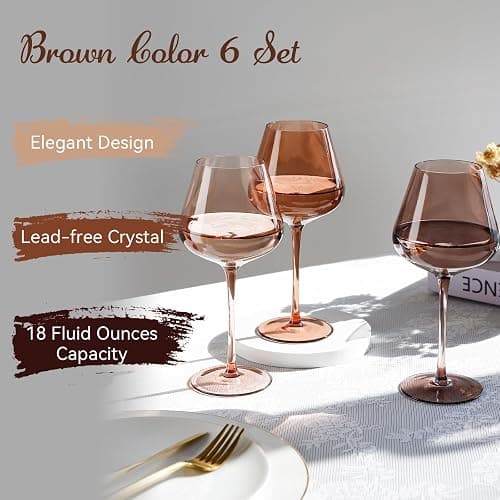 Physkoa Venus Wine Glasses Set of 6-18oz Hand Blown Amber Wine Glass with Stem, Unique Melanin Colored Wine Glasses, Mocha Mousse-Inspired Colors Glassware for Home Decor & Gifts thumbnail 2