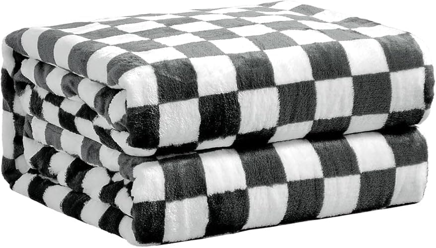 FY FIBER HOUSE Karrierter Flanell-Fleece-Decke Weich und Gemütlich Karo-Gitterdruck Schachbrettmuster Gingham-Muster Decke für Bett, Couch, Sofa, 60"x80" (152 x 203 cm), Schwarz - Image 1