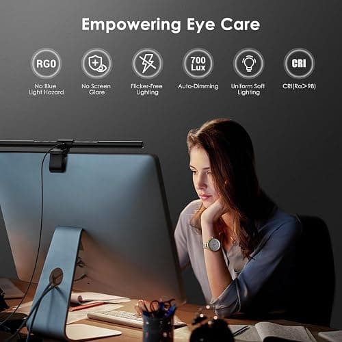 Quntis Computer Monitor Lamp, Screen Monitor Light Bar for Eye Caring, USB Reading LED Task Lamp with Auto-Dimming, Dimmable Light Bar, Touch Control, No Glare Space Saving Home Office Desk Lamps thumbnail 2