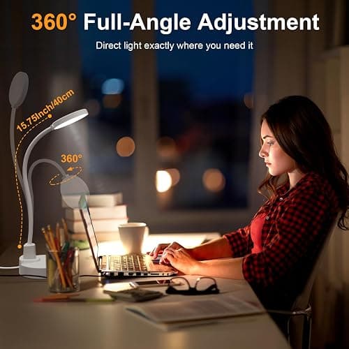 60 LED Desk Lamp with USB Charging Ports – Dimmable Table Lamp with 3 Color Temps, 5 Brightness, 4 Timers, 15W Flexible Gooseneck Light with Base, Eye-Caring Reading Light for Home Office, Bedroom thumbnail 6