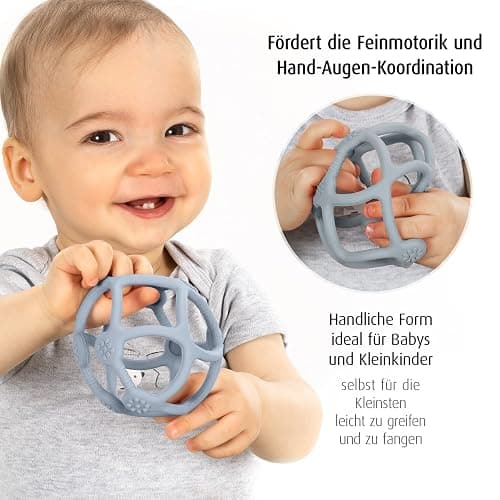 reer Bite&Play Beiß- und Greifball fürs Baby, Beißring und Spielzeug fürs Kleinkind, tolles Geschenk - blau thumbnail 3