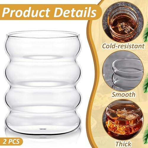 ALINK 350 ML gerippte trinkgläser Set of 2 with Glass Straws, bubble gläser, wave gläser, Wassergläser,Longdrinkgläser,Trinkgläser,Cocktail Gläser for Milk,Soda thumbnail 5