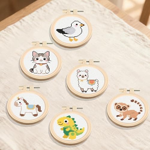 57lilina Easy Embroidery Kit for Kids Beginners, 6 Set Cute Stamped Pattern | Pre Printed Cross Stitch Kits for Kids, DIY Needlepoint Sewing Craft for Backpack Charms, Keychains & Girls Gifts thumbnail 5